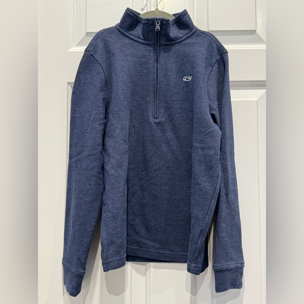 Vineyard Vines saltwater quarter 3/4 zip sweater boys size small 8-10 navy blue - Picture 2 of 8